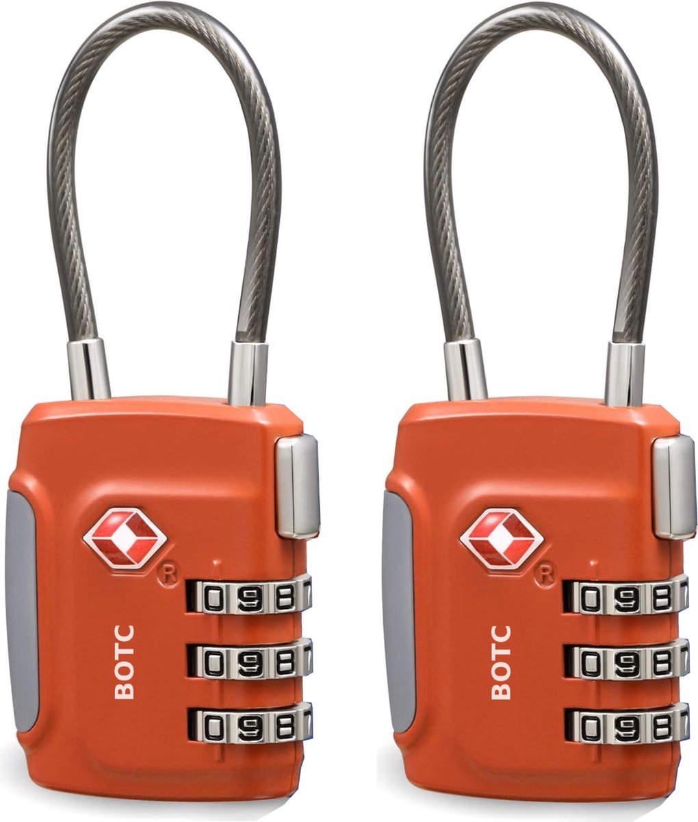 Bol.com BOTC TSA Kofferslot 3 Cijferig - Reisslot – Reis Cijferslot -Slot voor Bagage - 2 Stuks - Oranje aanbieding