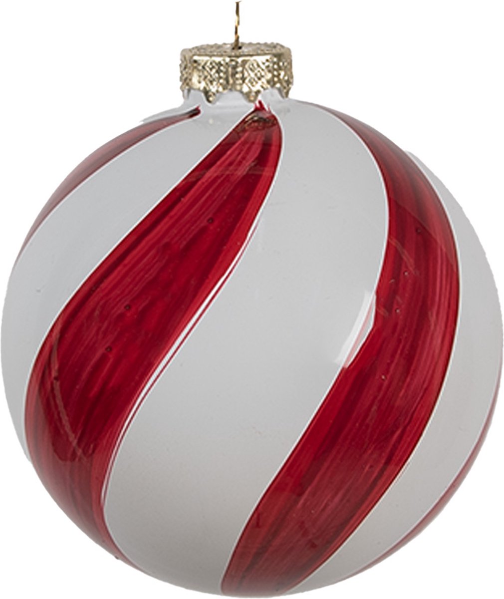 Clayre & Eef Kerstbal Overig Ø 6x6 cm Rood Wit Glas Kerstballen