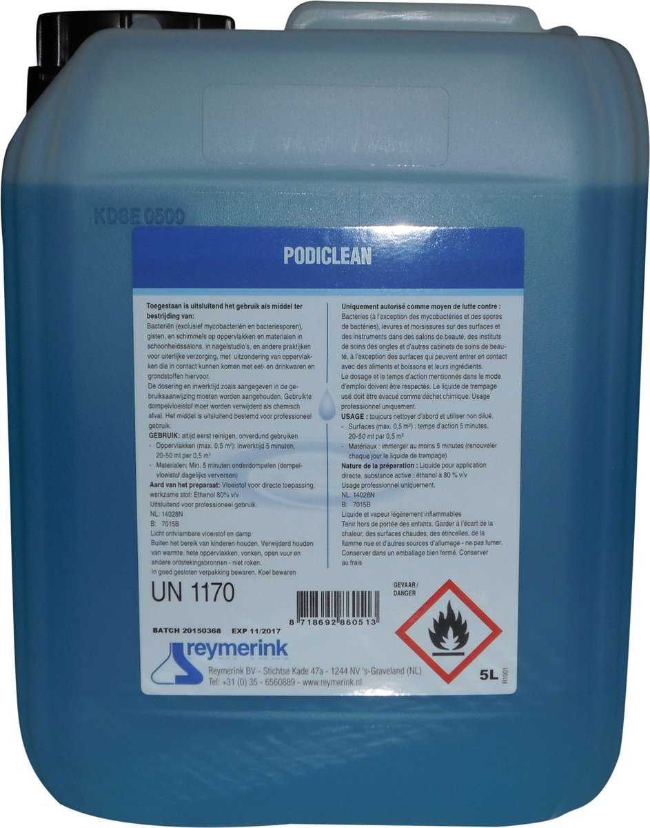 Goedkoopste Reymerink - Podiclean 5l | Desinfectie voor PMU, Tattoo, Beauty, Styliste, Kapper Studio & Laser Salon Huisarts Tandarts Praktijk | Laserkliniek | Desinfectiemiddel | Desinfectiespray | Pure Alcohol | Tatoeage Praktijk Schoonmaak