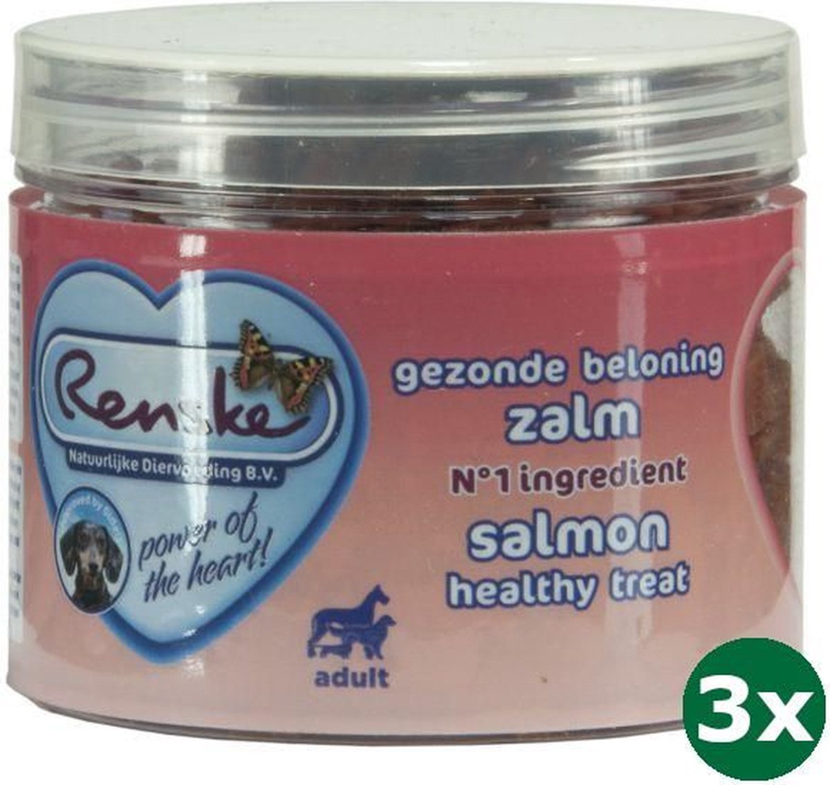 3x100 gr Renske hond gezonde beloning mini hartjes zalm hondensnack