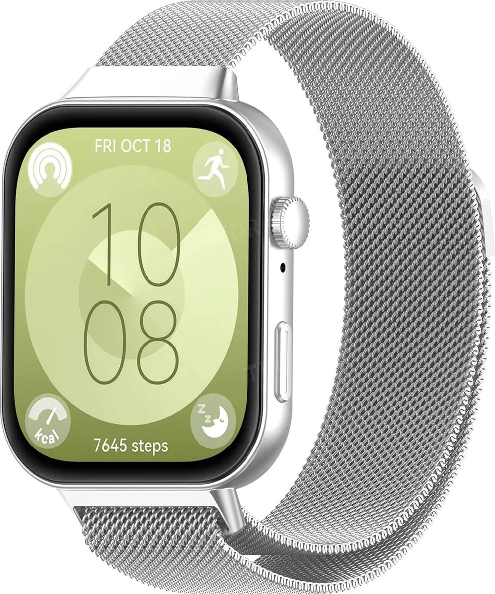 Strap-it Milanees gevlochten RVS bandje met magneetsluiting - geschikt voor Huawei Watch Fit 3 / Watch Fit 4 / Watch Fit 4 Pro / Watch Fit 4 / Watch Fit 4 Pro (zilver)