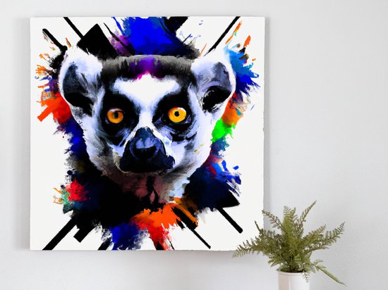 Vibrant rainbow lemur | Vibrant Rainbow Lemur | Kunst - 50x50 centimeter op Dibond | Foto op Dibond