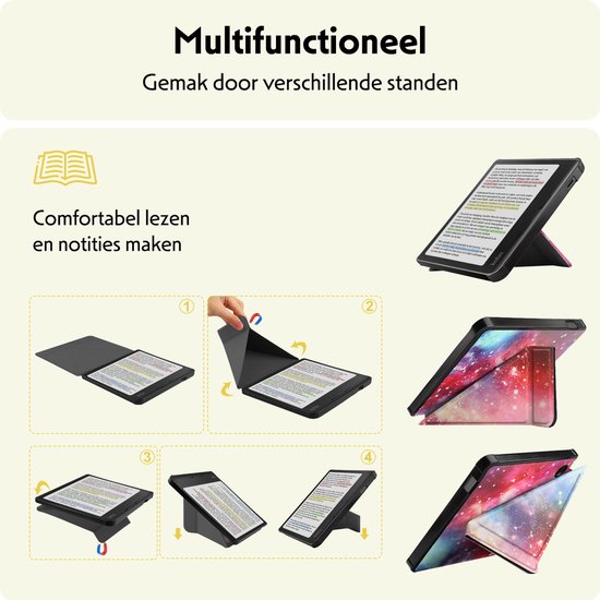 Hoesje Geschikt voor Kobo Libra Colour Hoes Bescherm Hoesje Case Sleep Cover Trifold - Hoes Geschikt voor Kobo Libra Colour Hoesje - Galaxy van Mobigear — afbeelding 3