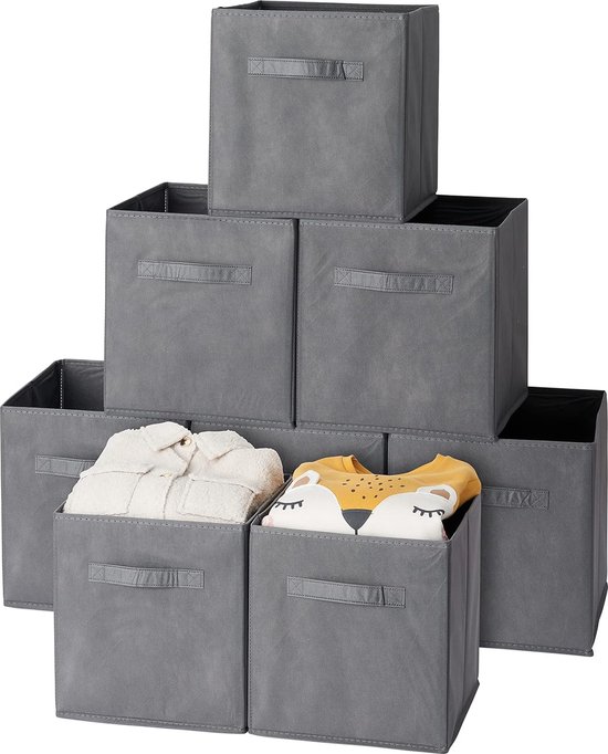 MATANA 8 Opvouwbare Kubus Opbergdozen voor Kleding, Speelgoed, Wasserij (27,5x27,5x28cm) - Sterk & Duurzaam - Huis, Garderobe, Kinderkamer, Kantoororganisatie (Grijs)