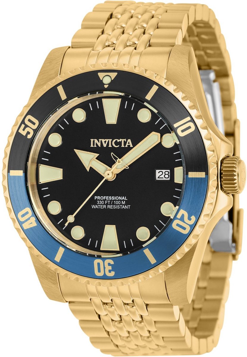 Invicta Pro Diver 39761 Heren Horloge - Waterdicht - Analoog - Automatisch Uurwerk - Roestvrij Staal met zwarte Wijzerplaat - 44mm