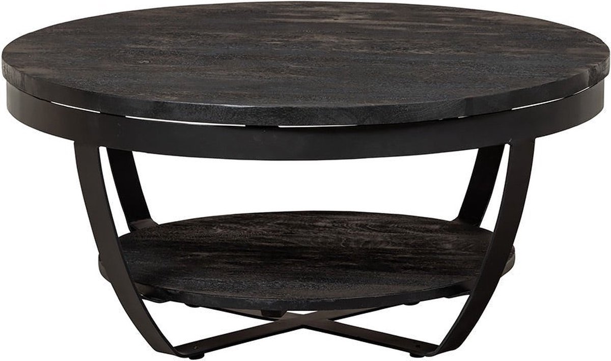 Mangohouten Salontafel Bakersfield Black 90 cm Mahom Industrieel - Kleine tafel van Mangohout & Metaal - Industriële Huiskamertafel