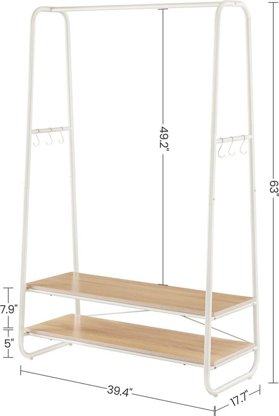 Natural Goods Berlin Kledingrek bogen, kapstok, wit, 160 cm x 80 cm, zware belasting, kledingrek, metaal, garderobestang, kledingrek, stabiel, kledingrek, 2 stangen, kledingrek