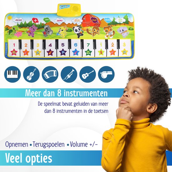 Pianomat, voor kinderen, speelgoed vanaf 2 jaar, dansmat, muziekmat, 8 instrumenten, peuterspeelgoed voor jongens en meisjes van 1-5 jaar 100 x 36 cm van Merkloos — afbeelding 4