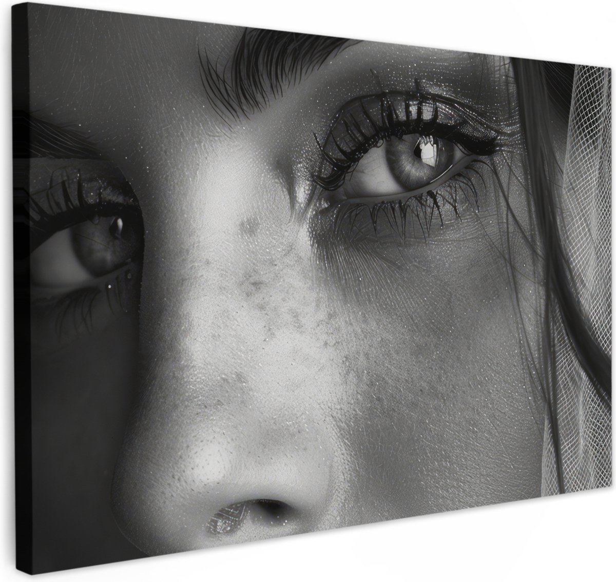 Canvas schilderij 120x80 cm - Wanddecoratie badkamer Vrouw - Portret - Zwart wit - Vintage