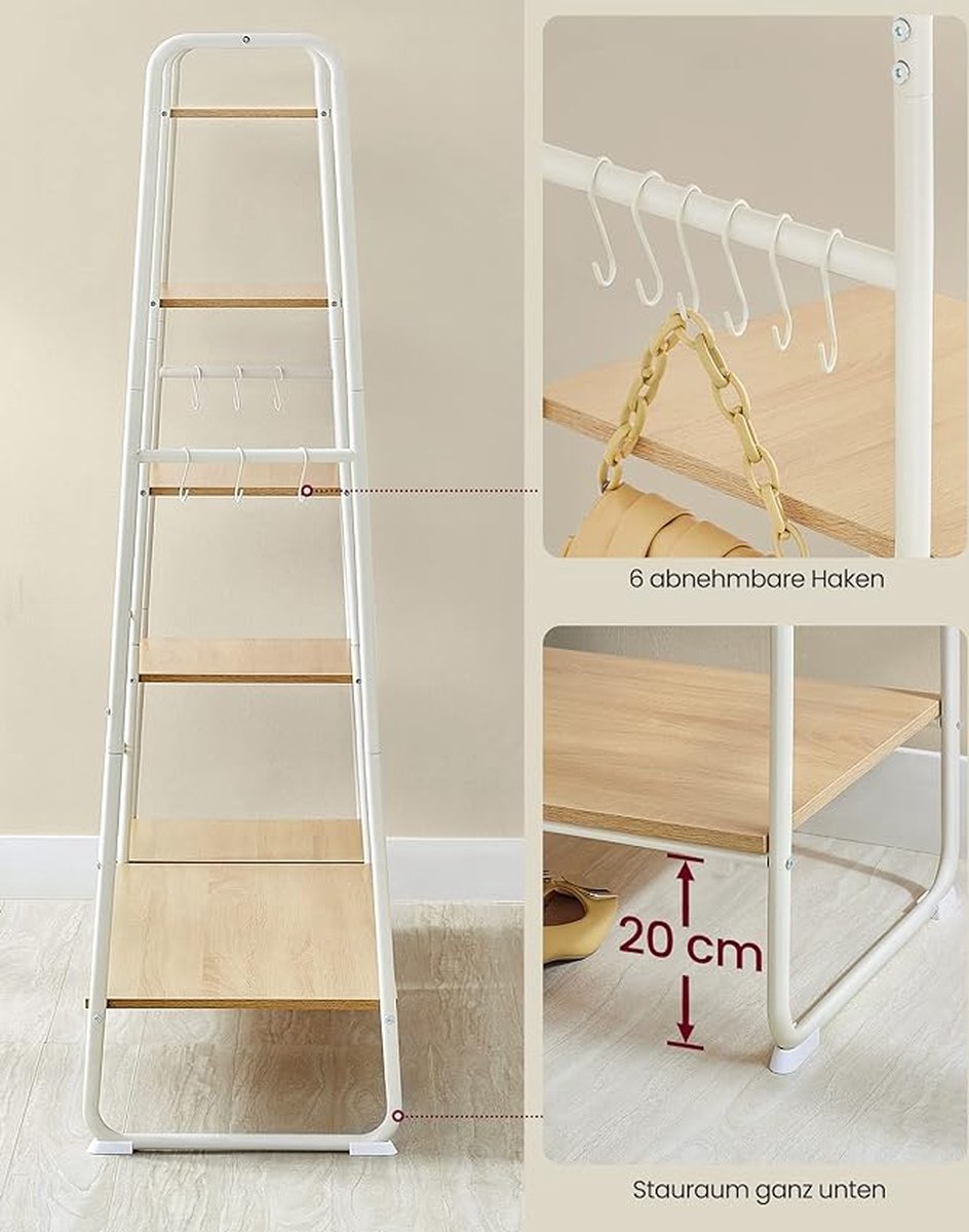 Hoppa! | Kledingrek | 45 x 120 x 160 cm | Kapstok met Schoenenrek | Eiken Wit – foto 5