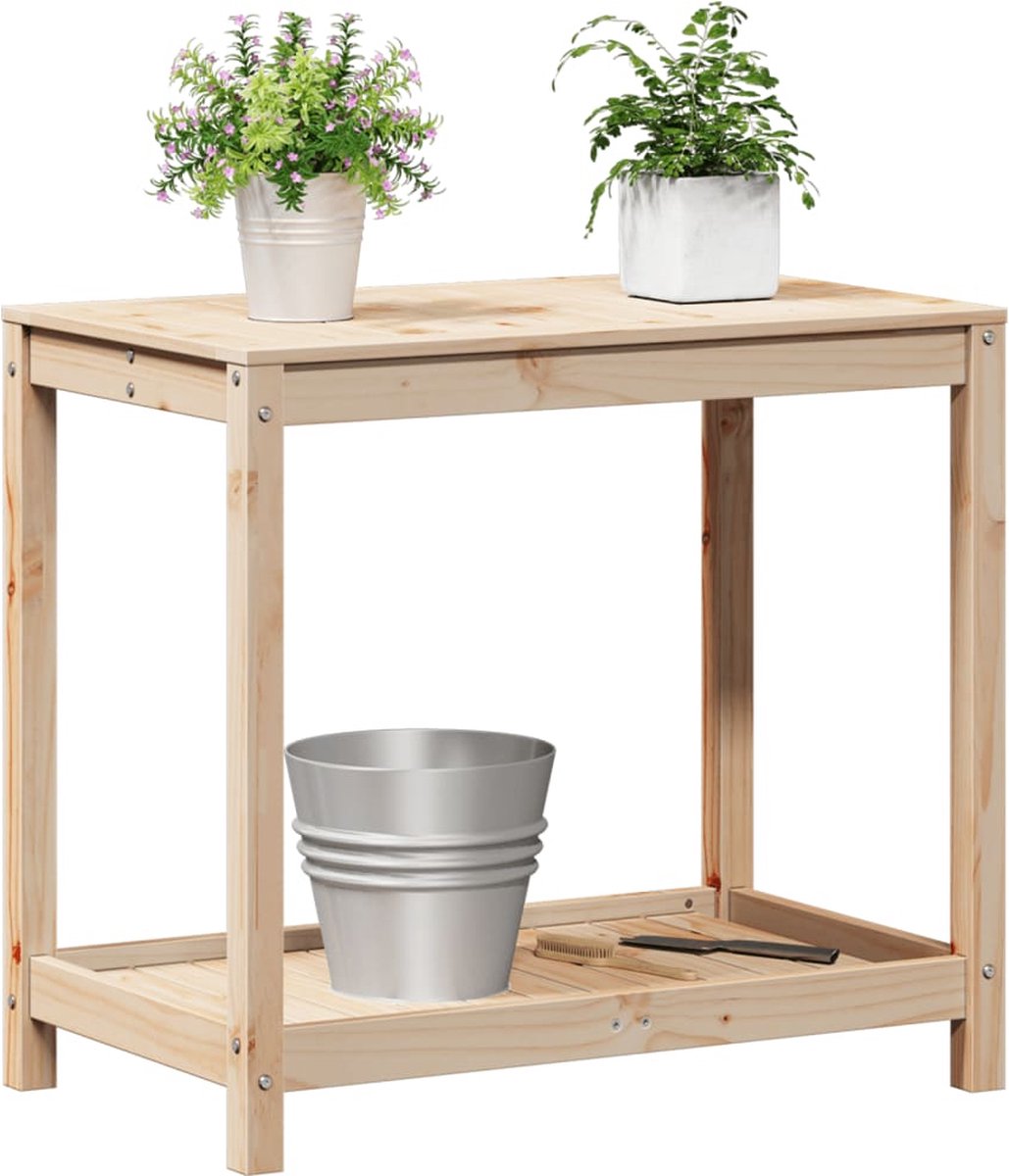 VidaXL Oppottafel met schap 82 5x50x75 cm massief grenenhout