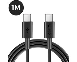 USB C naar USB C kabel 1 meter – USB C oplaadkabel – snellaadkabel – zwart – WiseQ