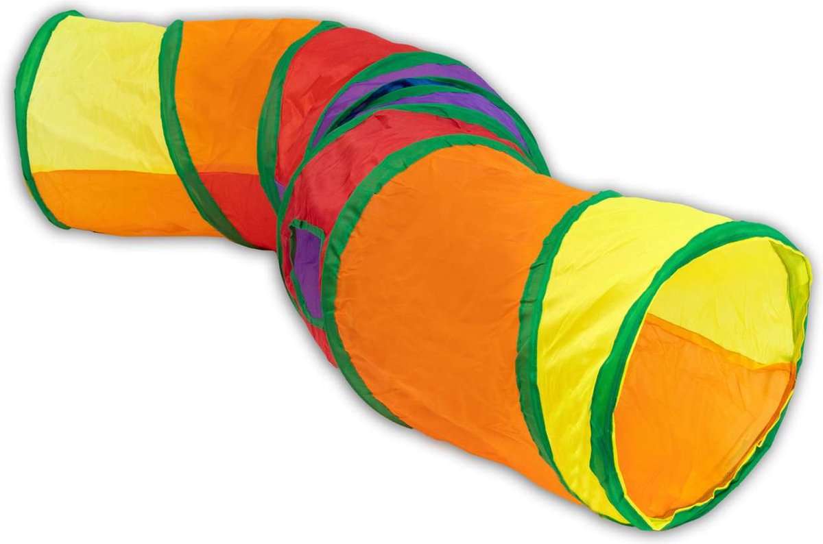 Intirilife kattentunnel in Regenboogkleuren - 120 cm lengte - 25.5 cm diameter - Opvouwbare speelgoedtunnel buis hol voor katten, honden, konijnen, kleine dieren voor binnen/buiten gebruik.