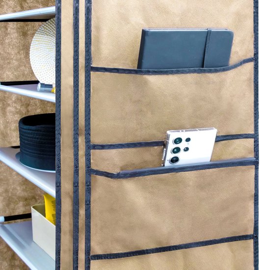 Intirilife opvouwbare garderobekast 170x58x28 cm in CREAM BEIGE - Met ritssluiting stoffen garderobekast Schoenenrek met 9 vakken - Campinggarderobe textielgarderobe — afbeelding 2