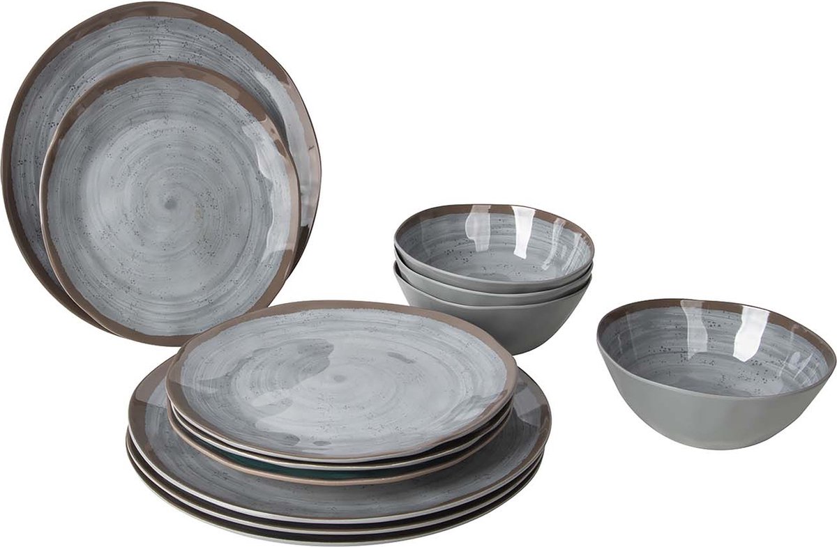 Bo-Camp - Servies - Halo - 12 Stuks - Grijs