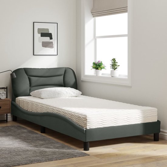 vidaXL-Lit-avec-matelas-tissu-gris-foncé-100x200-cm