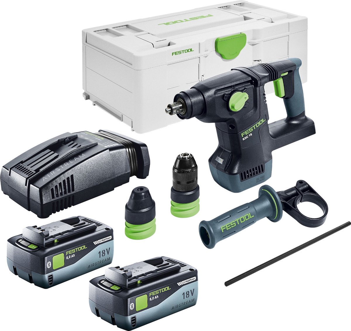 Festool KHC 18 EB-Basic accu combihamer 18 V 2,6 J SDS-Plus Brushless + 2x accu 8,0 Ah + snellader + Systainer