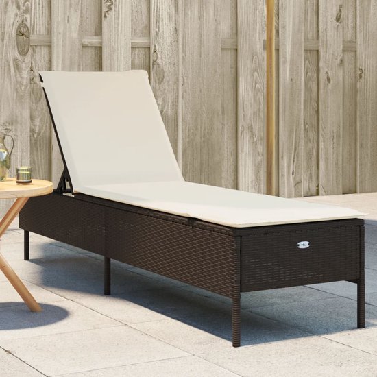 vidaXL - Chaise longue - avec - kussen - poly - rotin - marron