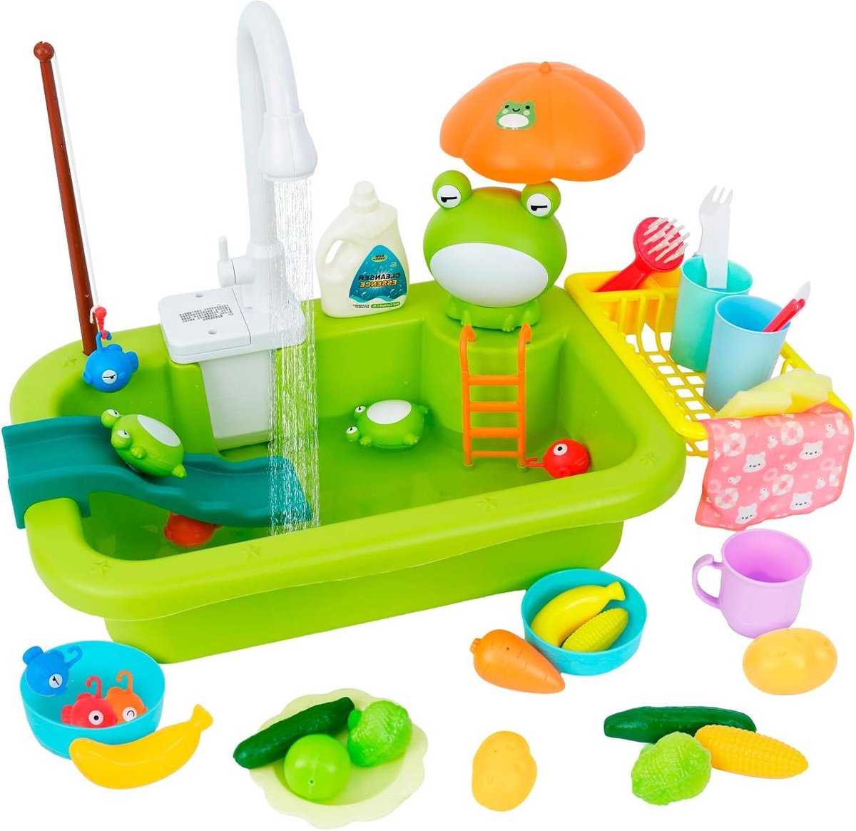 Pretend Play Kids Kitchen Sink Toys Set Water Pump 24 Accessories watertafel