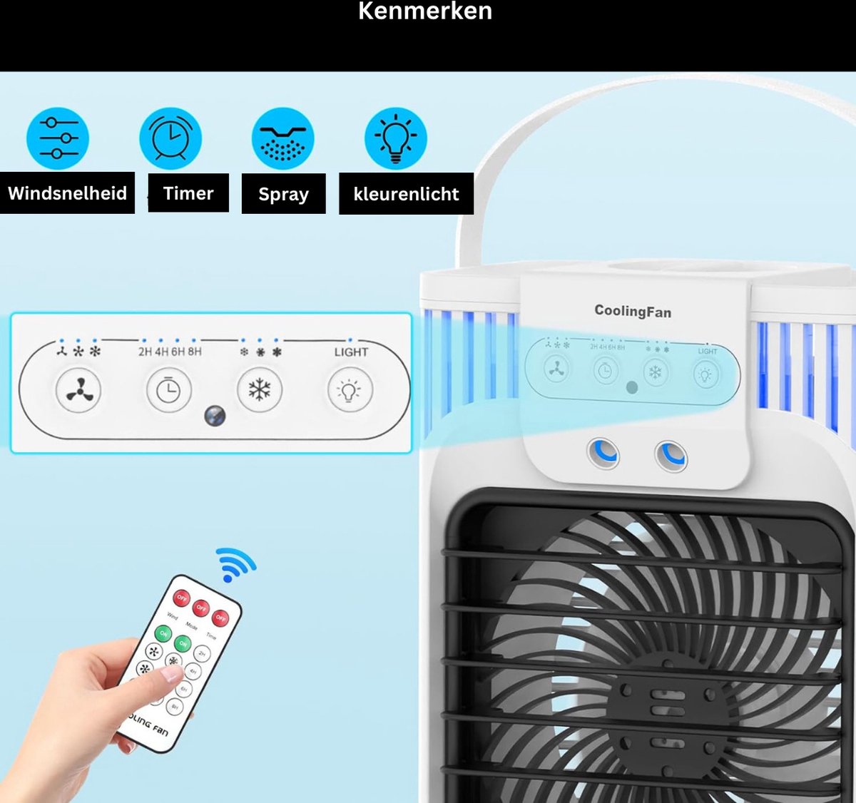 Mobiele Airco Zonder Afvoer - Mobiele Aircooler Draagbare Airco - Mobiele Airco voor Slaapkamer met 3 snelheden- Wit – foto 6