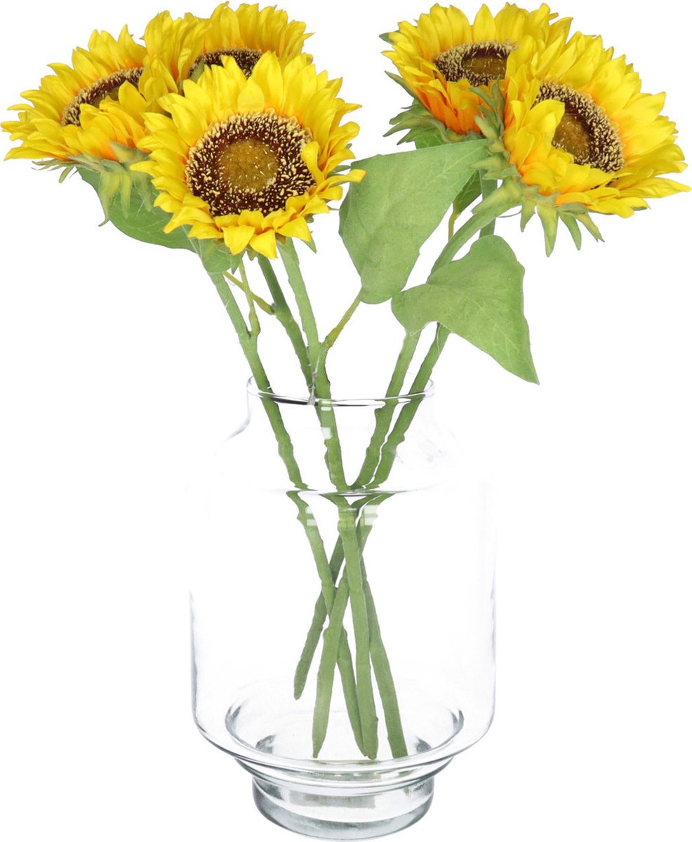 Bellatio Design Kunstbloem Zonnebloem Helianthus - 5x - 42 cm - losse steel - kunst zijdebloem