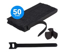 Herbruikbare Kabelbinders Klittenband | 50 Pack | Kabelmanagement | Duurzaam alternatief voor Tie Rips | Hersluitbaar | Kabel oproller | Organizer | Opbergen | 15 Centimeter lang | Totaal 7.5m | Zwart