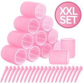RENALUX - Haarrollers XXL Set - Krulspelden - Heatless Curls - Haar Rollers Zelfklevend - Kleefrollers - Haarrollers Groot voor krullen - Krullen zonder Hitte - Roze - XXL Set