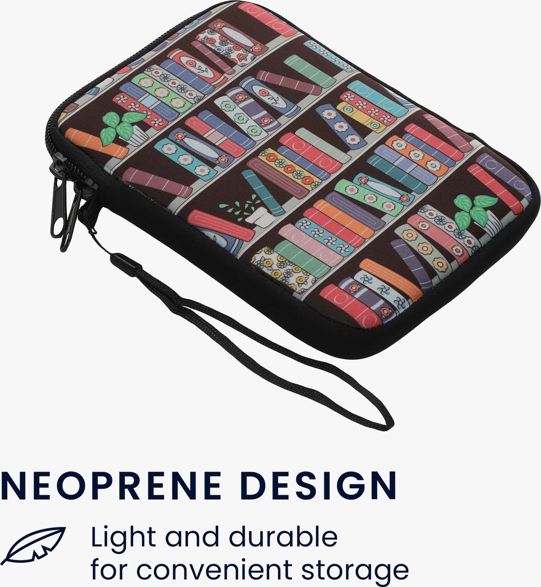 kwmobile Universele Cover voor eReader - Neopreen hoesje Zomerse bibliotheek design blauw / groen / roze - 17 x 12 x 2 cm — afbeelding 8