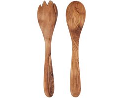 Bowls and Dishes Pure Olive Wood olijfhouten Slacouvert | Saladebestek | Olijfhout | Opscheplepels 4-tand (25 cm) | cadeautip!