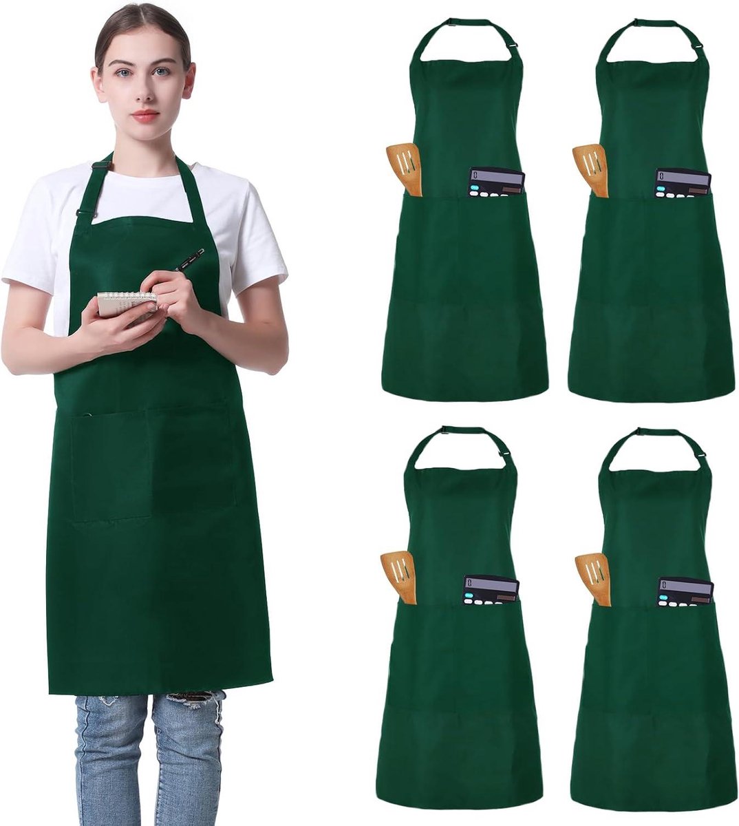Zwart verstelbaar kookschort met 2 zakken Set van 4 Uniseks voor keuken en restaurant