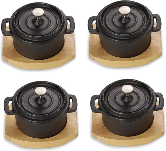 ECHTWERK Gietijzeren kookpan, mini kookpan met serveerplank, kleine