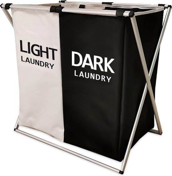 Buxibo Wasmand 2 vakken - Wassorteerder - Wasmanden - Opvouwbaar - Wasbox - 90L - Laundry Basket - Dubbele Wasmand