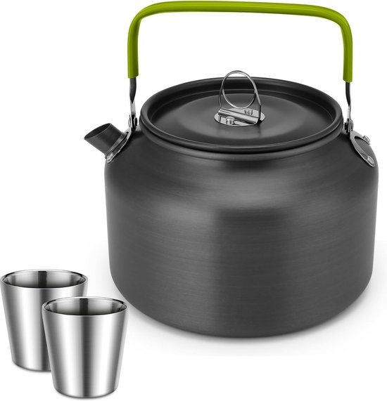 Foto: Camping theeketel koffiepot waterkoker outdoor servies set met 1 8 l theepot en 2 x 180 ml roestvrijstalen beker camping kookgerei set ideaal voor outdoor picknick wandelen