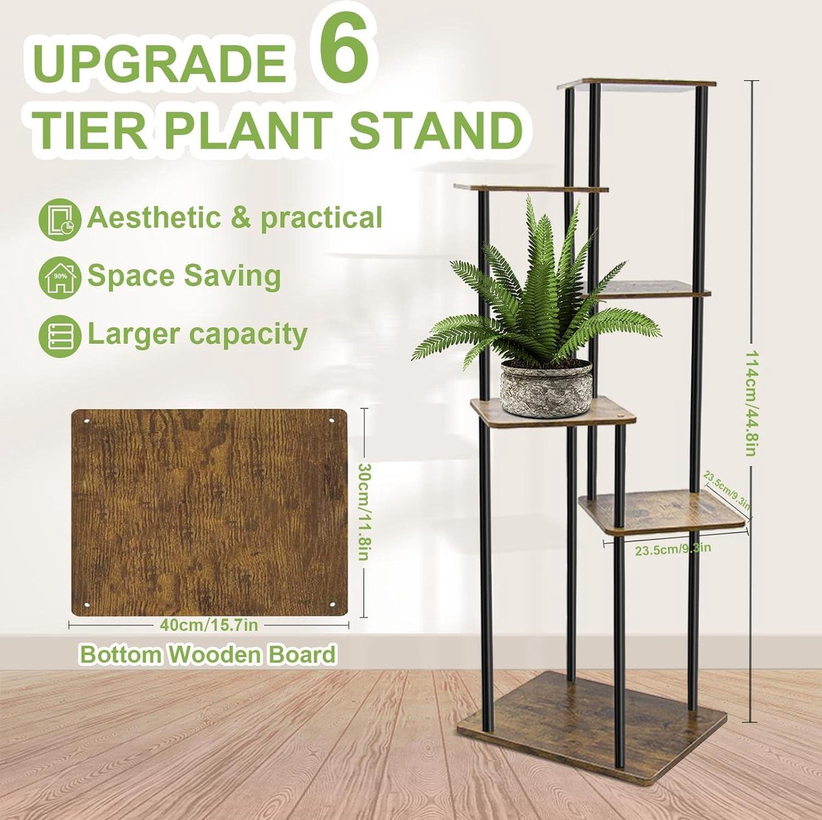 Support à Plantes D'angle 6 Niveaux En Métal Et Bois - Étagère De Jardin Ou D'intérieur Pour Pots De Fleurs, 106 Cm De Haut - 6