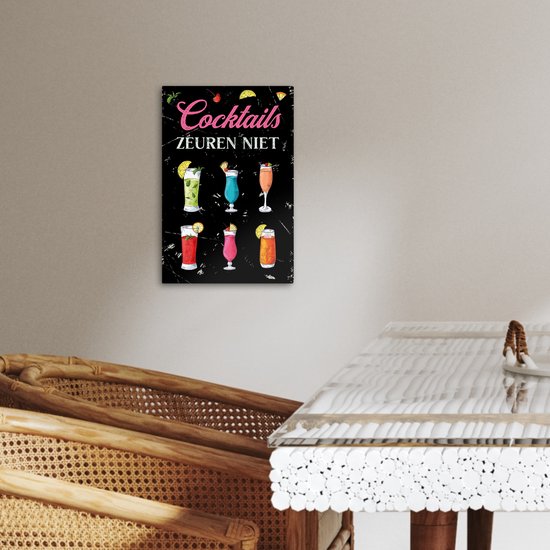 Peinture sur toile 20x30 cm - Décoration murale Cocktail - Rose - Blauw - Été - Décoration murale pour bar et pub - Accessoires de décoration de Cuisine - Peintures - Panneaux muraux - Cadeau pour femme - Cadeau pour homme