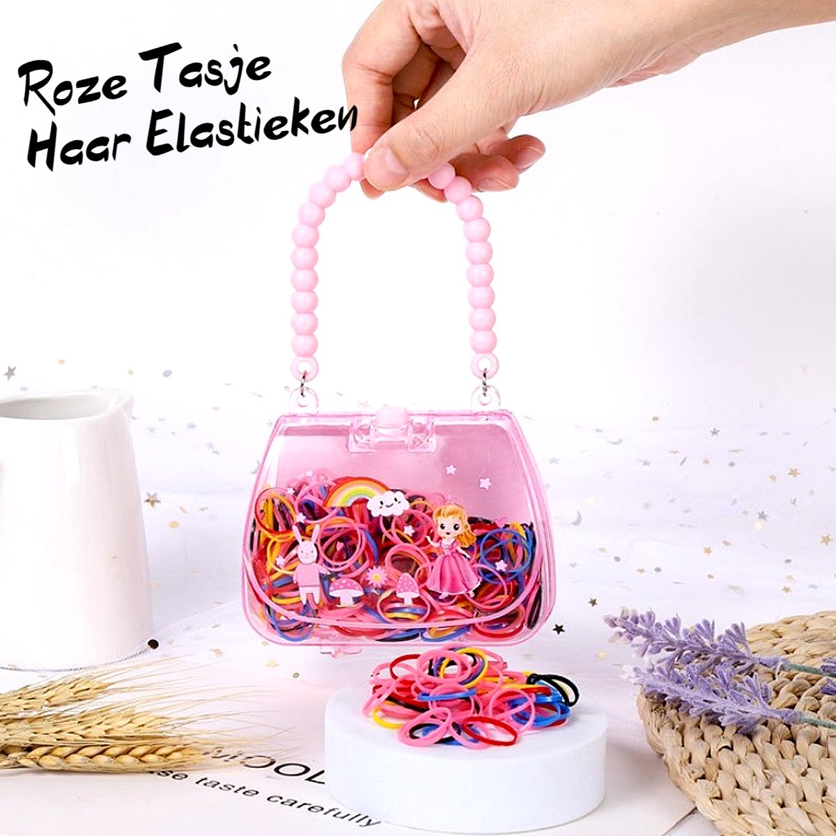 Allernieuwste.nl® Haar elastiekjes in Roze Tasje voor Kinderen - Leuke Haarelastieken - Kinderkado