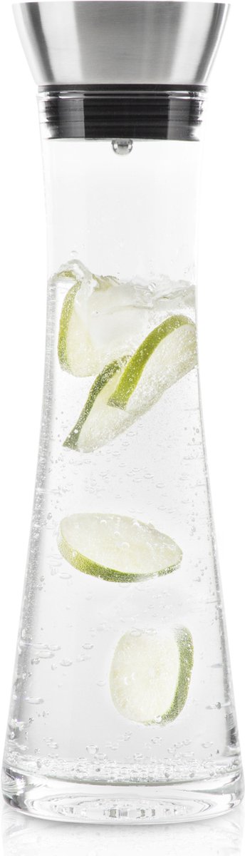 Karaf/schenkkan - 1 liter - glas - RVS filter - Sapkannen/waterkannen/schenkkannen - Waterkaraf