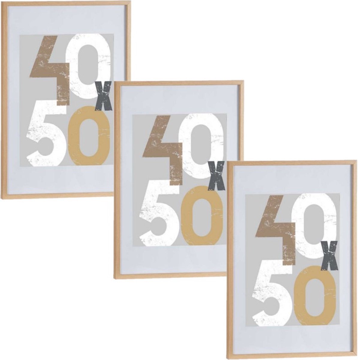 Arte r 3x stuks houten fotolijst - bruin - 50 x 70 cm - fotolijstje - met passe-partout - decoratie