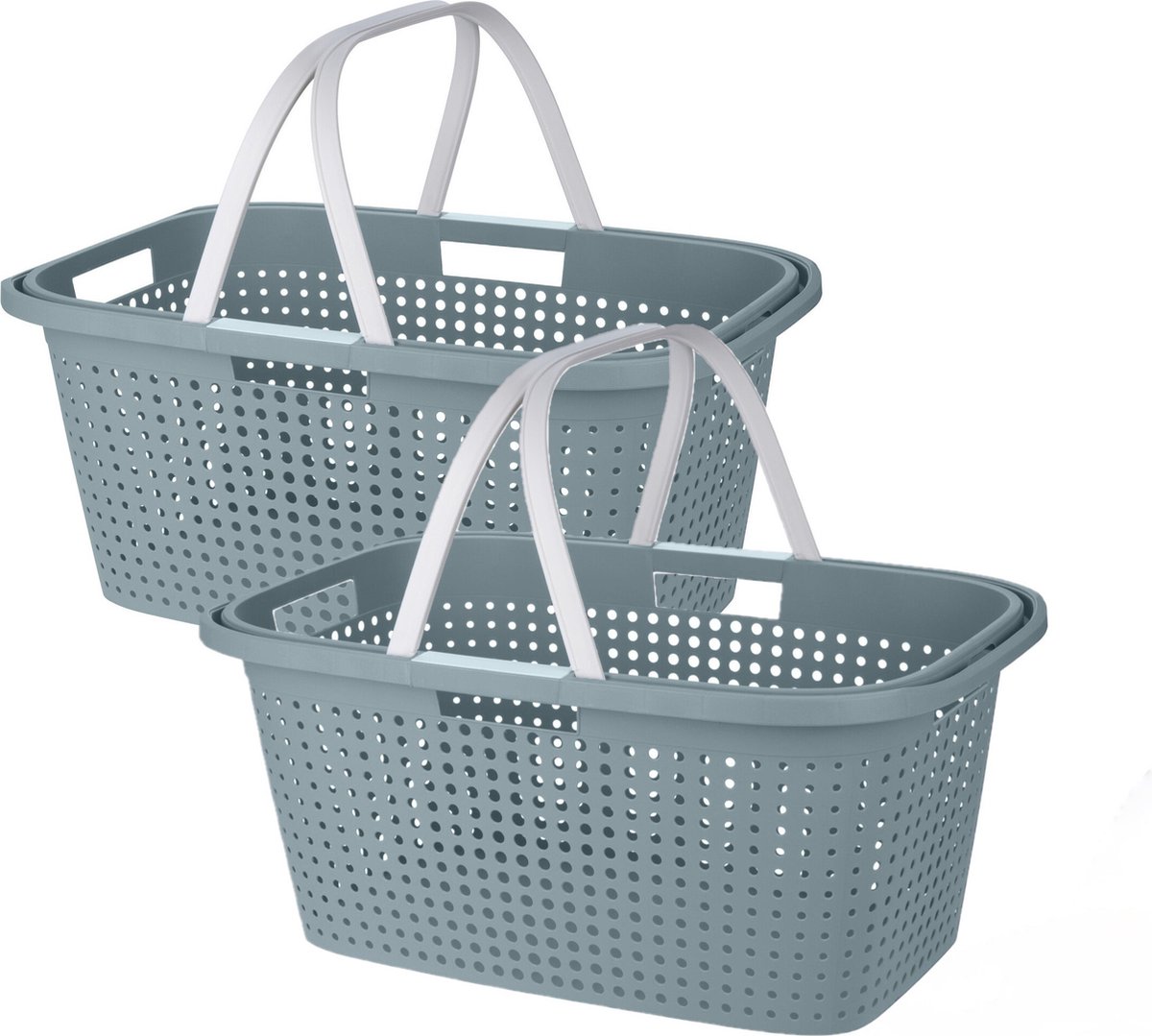 Goedkoopste Wasmand met hengsel - 2x stuks - 38 liter - 60 cm - groen/wit - Draagwasmanden - Wasgoedmand - Mand met handvatten