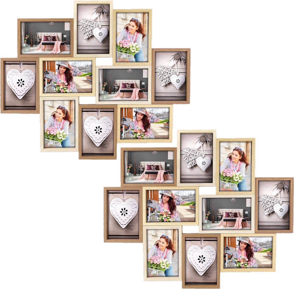 Zep Fotolijst - 2x stuks - houten frame - naturel en wit - 47 x 56 x 3 cm - woondecoraties - accessoires Bruin