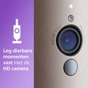 Close-up van de HD-camera met tekst: 'Leg dierbare momenten vast met de HD camera'.