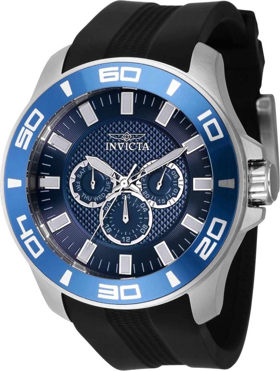 Invicta Pro Diver 37186 Heren Horloge - Waterdicht - Analoog - Quartz Uurwerk - Roestvrij Staal met blauwe Wijzerplaat - 50mm