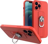 Ring - Case - siliconen hoesje met vingerhouder en standaard voor Samsung Galaxy S21+ 5G - (S21 - Plus - 5G) - rood