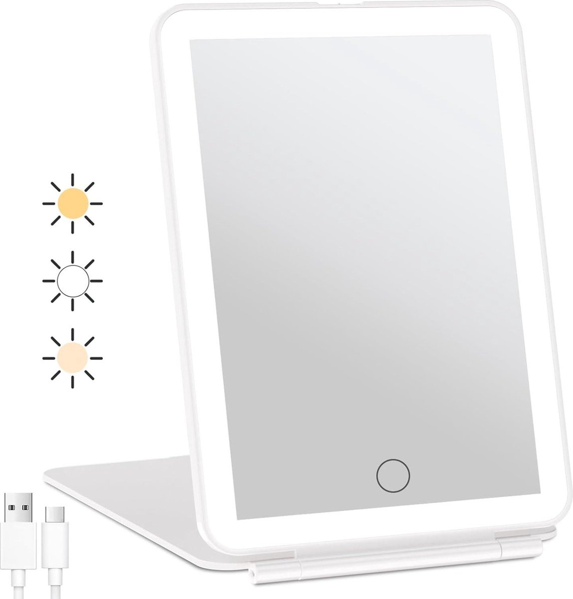 Oplaadbare Makeup Spiegel met 72 Lampen Draagbaar Reis Make-upspiegel met Licht Touchscreen Dual Stroombron Cosmetische Tafelspiegel met Verlichting