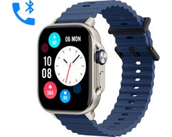 Smartwatch Heren & Dames met Bluetooth - 44mm - Geschikt voor alle Smartphones - Stappenteller en Hartslagmeter - Waterdicht - Blauw