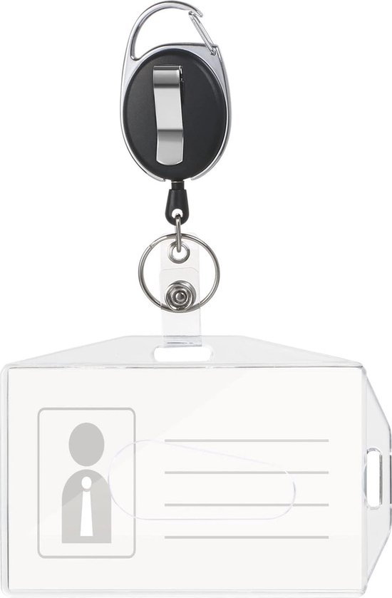 2-delige ID-badgehouder, Transparant, Dubbelzijdig, Intrekbare ID
