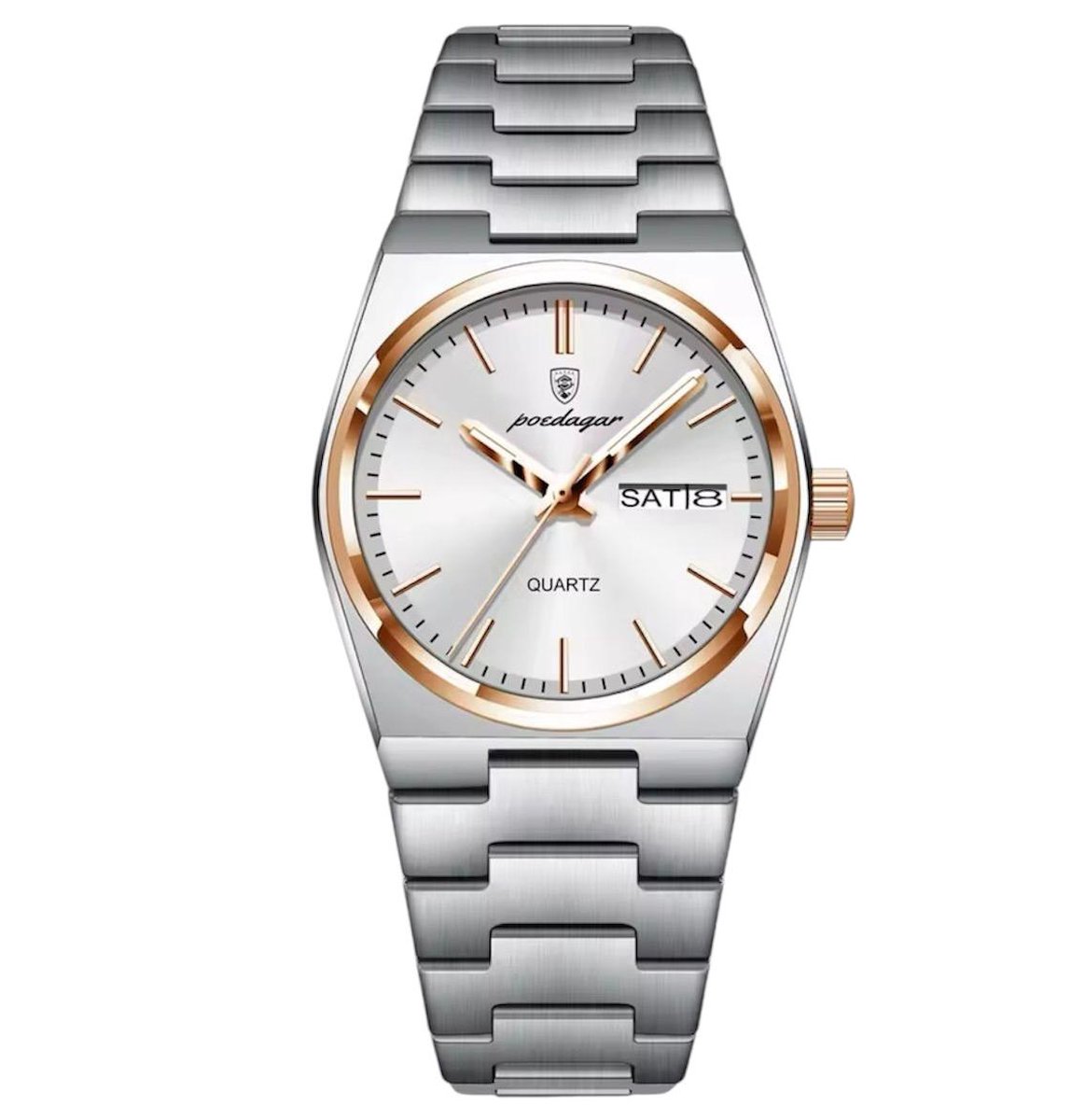Poedagar Dameshorloge- Polshorloge - Cadeau - Horloge - Geschenkdoos - Vrouwen - Zilver, Rosé Wit- Polsband zilver - Roestvrij Staal