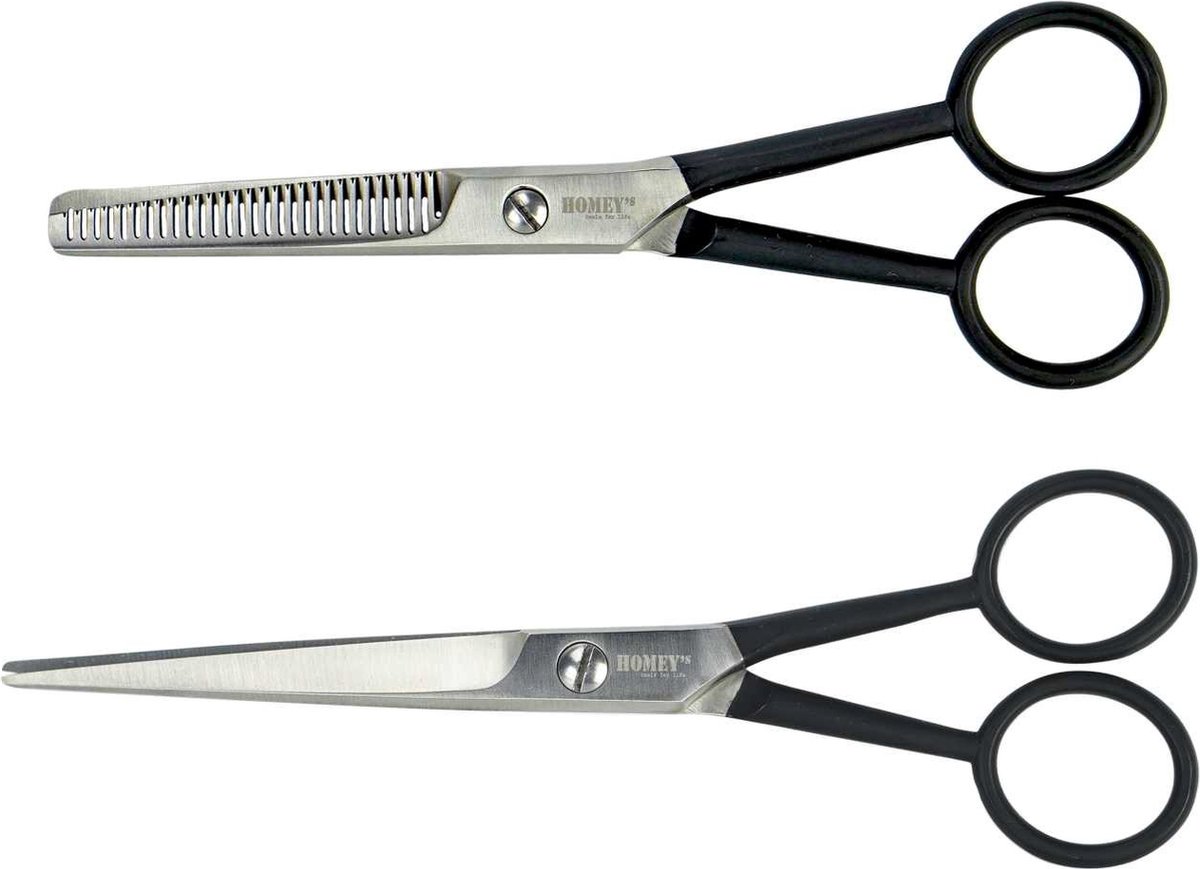 Homey's Scharen Set – Effileerschaar & Kappersschaar, 16 cm, Zwart
