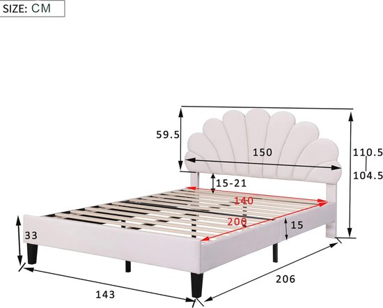 belupai 140 x 200 cm, kinderbed voor meisjes met hoofdeinde in