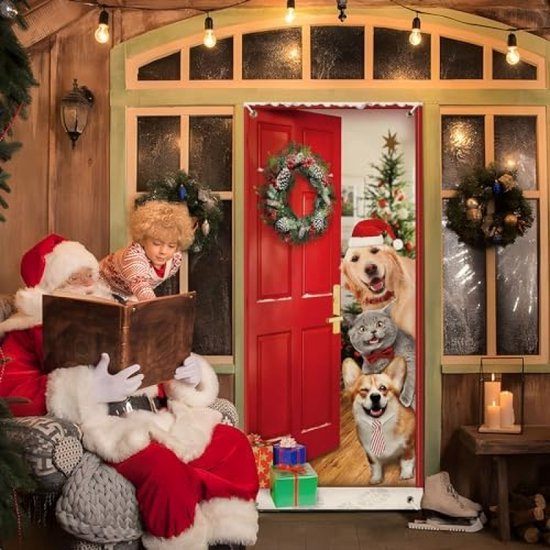 Kerst Vrolijk Banner, Feestelijk Rendier Polyester Deurhoes, Niet